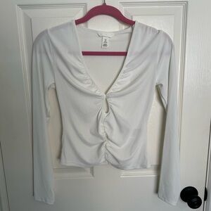 H&M White Keyhole Long Sleeve Top